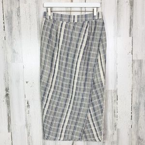 Kori America NWT Blue Striped Faux Wrap Cotton Midi Pencil Skirt Size Medium